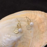 Classic South Sea Shell Pearl Top Rhinestone Stud Earrings