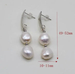Baroque Freshwater Pearl Earrings 925 Silver Hook Women's Jewelry