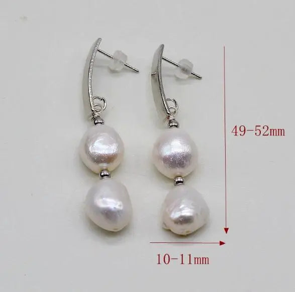 Baroque Freshwater Pearl Earrings 925 Silver Hook Women's Jewelry