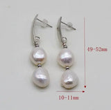 Baroque Freshwater Pearl Earrings 925 Silver Hook Women's Jewelry