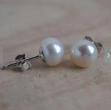 AA 7.5-8MM Natural Freshwater Pearl Earrings S925 Silver Stud Jewelry