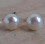 AA 7.5-8MM Natural Freshwater Pearl Earrings S925 Silver Stud Jewelry