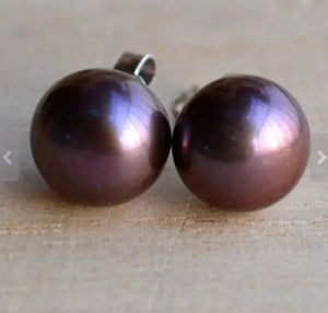 AA 9MM Natural Freshwater Pearl Earrings S925 Silver Stud Jewelry