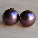AA 9MM Natural Freshwater Pearl Earrings S925 Silver Stud Jewelry