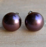 AA 9MM Natural Freshwater Pearl Earrings S925 Silver Stud Jewelry