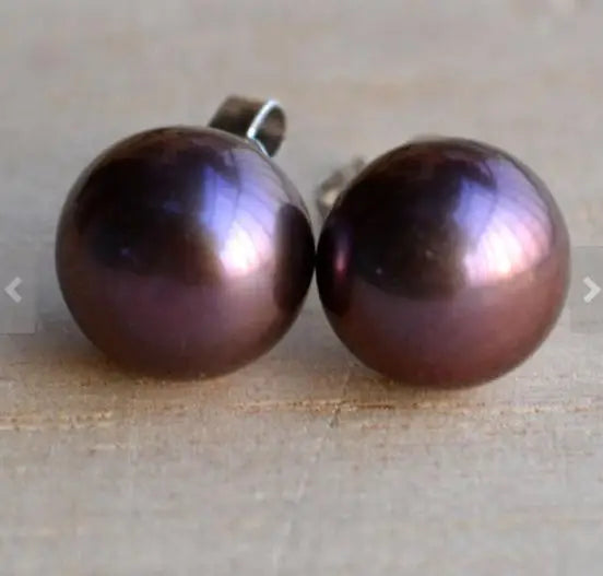 AA 9MM Natural Freshwater Pearl Earrings S925 Silver Stud Jewelry