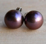 AA 9MM Natural Freshwater Pearl Earrings S925 Silver Stud Jewelry