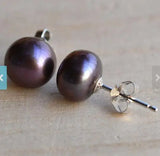 AA 9MM Natural Freshwater Pearl Earrings S925 Silver Stud Jewelry