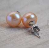 AA 9MM Pink Freshwater Pearl Earrings S925 Silver Stud Jewelry