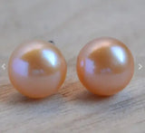 AA 9MM Pink Freshwater Pearl Earrings S925 Silver Stud Jewelry