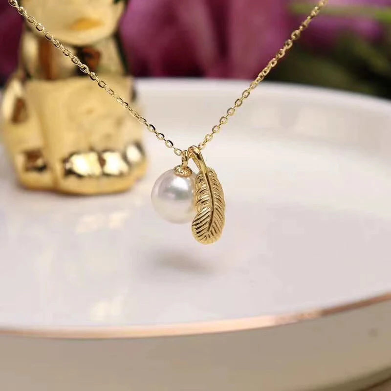 Feather 925 Silver Pendant Base Settings for Pearl Coral Jade Beads Stones