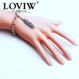 Feather Blackened Charm Bracelet, Europe Style Jewelry