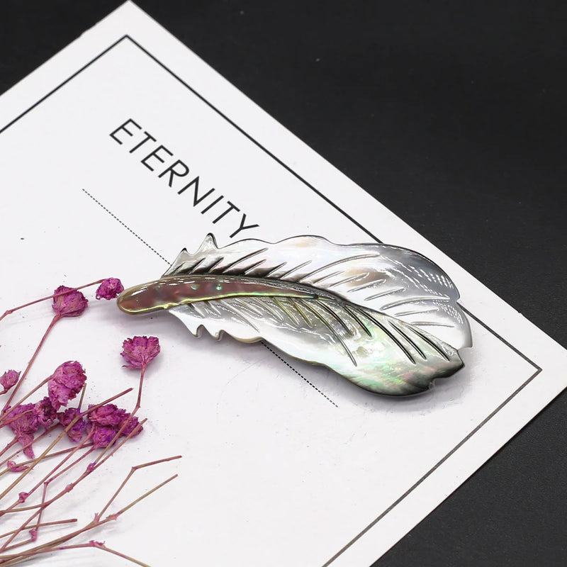 Abalone Shell Feather Brooch Pin for Women