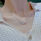 Feather Chocker Necklace Pearl Zircon Filled Engagement Wedding Pendants Necklac