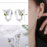Feather Crucifix Silver Earrings Clear CZ Cubic Zircon Fine Jewelry