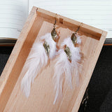 Feather Leaf Tassel Earrings Asymmetric Boho Vintage Statement Long