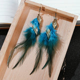 Feather Leaf Tassel Earrings Asymmetric Boho Vintage Statement Long
