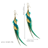 Feather Leaf Tassel Earrings Asymmetric Boho Vintage Statement Long