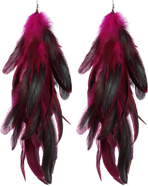 Bohemian Feather Earrings Long Dangle Stunning Party Jewelry