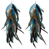 Bohemian Feather Earrings Long Dangle Stunning Party Jewelry