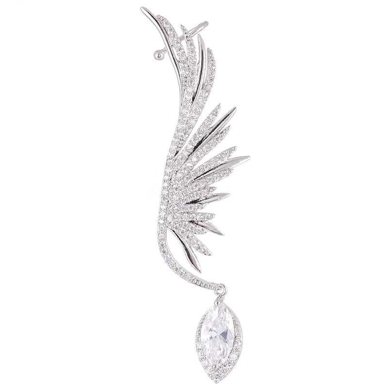 Feather Iregular Women Ear Cuff with Zirconia Clip Earrings