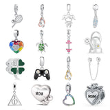 925 Silver Feather Mom Heart Charm Pendant