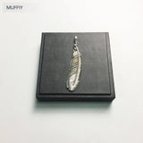 Feather Necklace Pendant,925 Sterling Silver,Blackened,Black Zircon