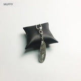 Feather Necklace Pendant,925 Sterling Silver,Blackened,Black Zircon