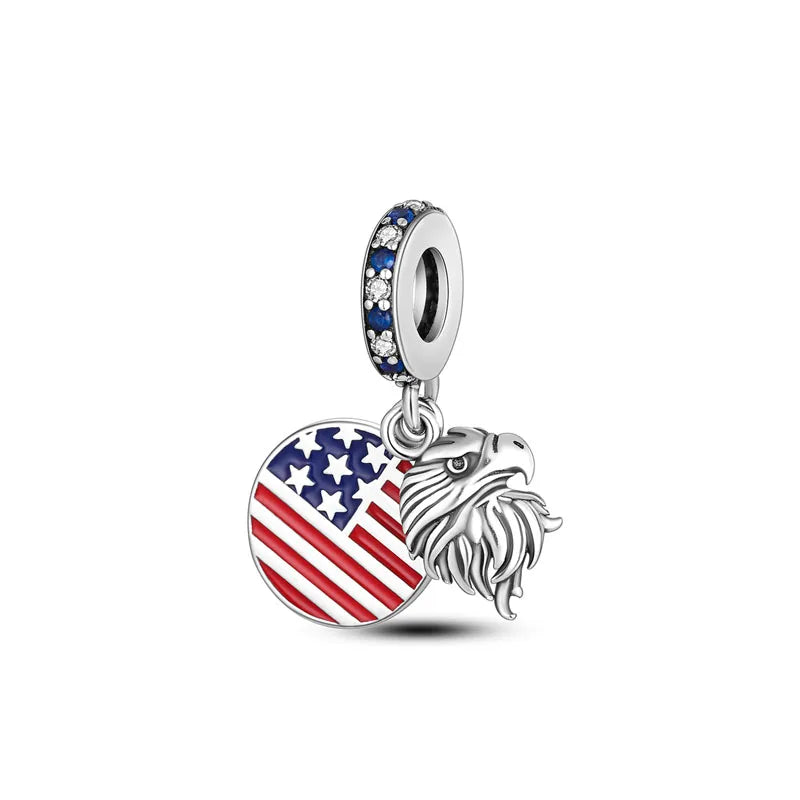 925 Silver Necklace American Brazil Flag Charms Beads Women Bracelet Jewelry