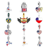 925 Silver Necklace American Brazil Flag Charms Beads Women Bracelet Jewelry