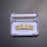 Iced Out Teeth Grillz Set Unisex CZ Stone Top Bottom Box Packing Hip Hop Jewelry