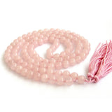 Pink Quartz 8mm 108 Beaded Prayer Bracelet Double Tassel Necklace