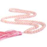 Pink Quartz 8mm 108 Beaded Prayer Bracelet Double Tassel Necklace