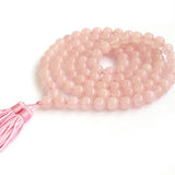Pink Quartz 8mm 108 Beaded Prayer Bracelet Double Tassel Necklace
