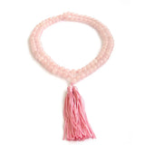 Pink Quartz 8mm 108 Beaded Prayer Bracelet Double Tassel Necklace