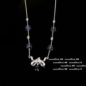 925 Silver Sapphire Necklace CZ Short Chain Jewelry