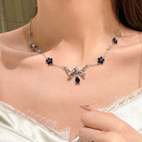 925 Silver Sapphire Necklace CZ Short Chain Jewelry