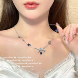 925 Silver Sapphire Necklace CZ Short Chain Jewelry