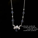 925 Silver Sapphire Necklace CZ Short Chain Jewelry