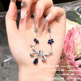925 Silver Sapphire Necklace CZ Short Chain Jewelry