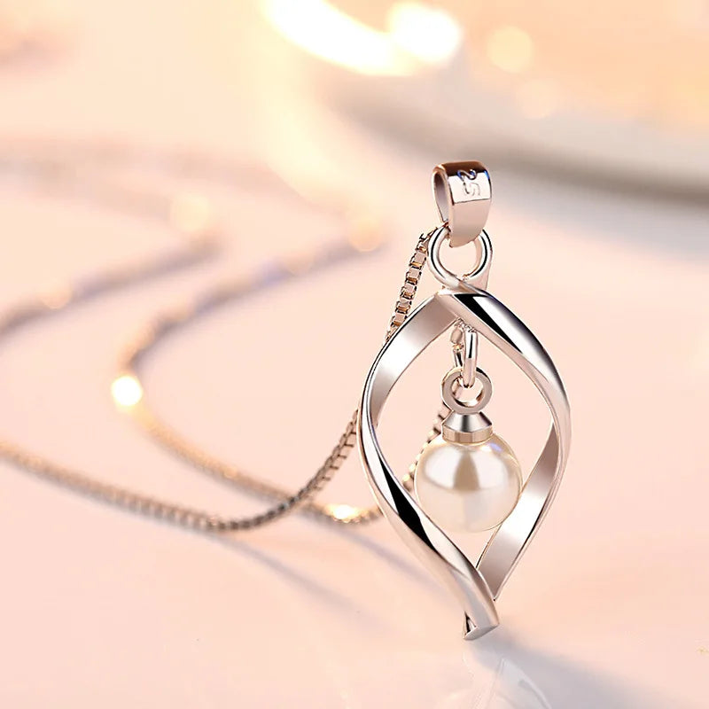 925 Silver Pearl Pendant Necklace Vintage Jewelry Gift