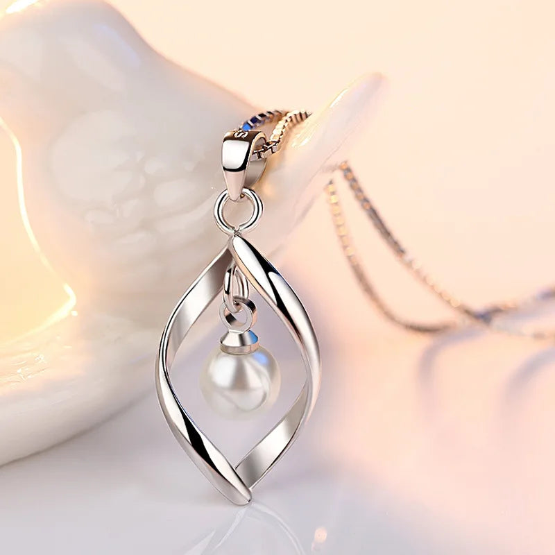 925 Silver Pearl Pendant Necklace Vintage Jewelry Gift