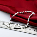 925 Silver Heart Pendant Bead Bracelet Girls Charm Jewelry