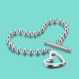 925 Silver Heart Pendant Bead Bracelet Girls Charm Jewelry