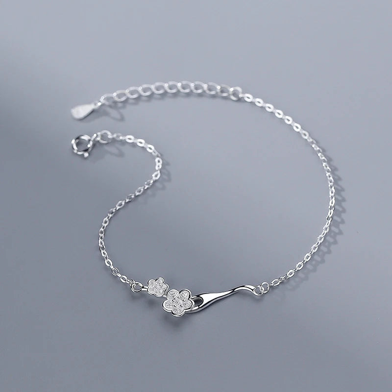 925 Silver Bracelet Flower Blossom Charm Woman Accessories