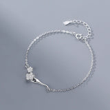 925 Silver Bracelet Flower Blossom Charm Woman Accessories
