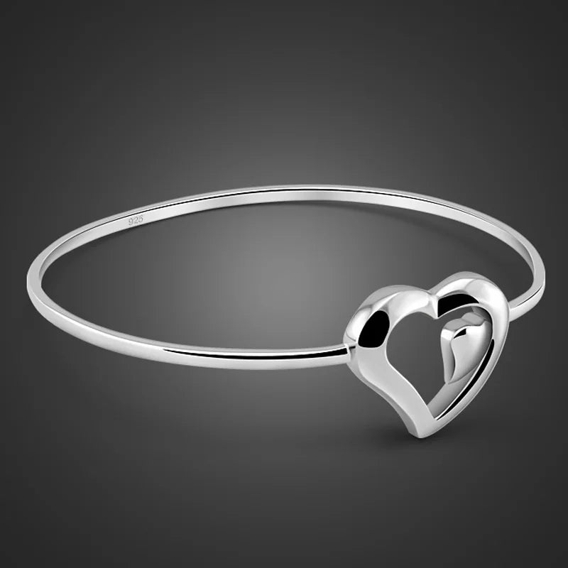 Heart Charm Bracelet Womens 925 Silver