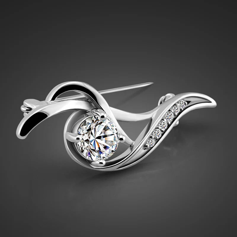 925 Sterling Silver Zircon Pendant Brooch