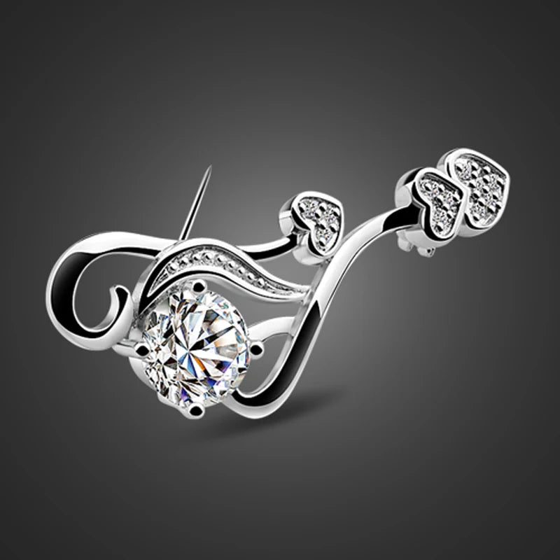 Elegant Sterling Silver Zircon Brooch