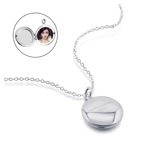 925 Silver Necklace Round Box Pendant for Photos Ladies Jewelry